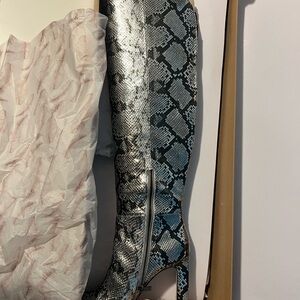 Snakeskin Pattern Knee-High Boots